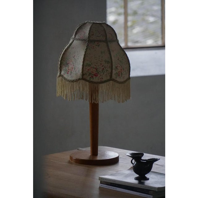Early 20th Century Art Deco Danish Wooden Table Lamp with Floral Shade, 1920s For Sale - Image 11 of 18