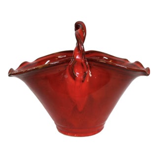 Owens Pottery Signed Red Glazed Basket, North Carolina, 1998 For Sale