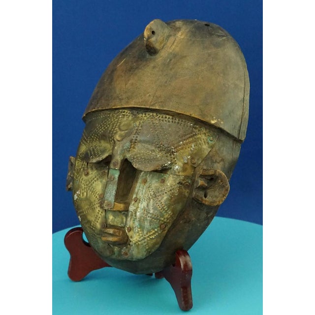 Tan African Wood and Embossed Copper Sculpture, 1800s For Sale - Image 8 of 18