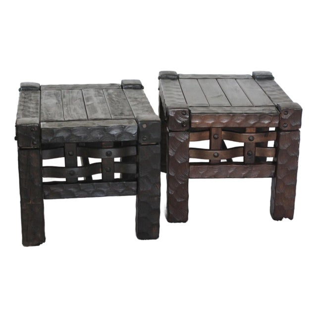 A Pair of 1970s Attributed to Null Knotty Pine Side Tables For Sale