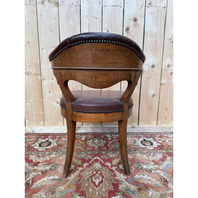 Napoleon III Style Oak and Leather Office Chair, 19th Century For Sale - Image 4 of 6