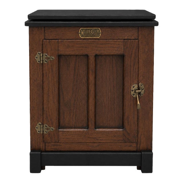 Vintage White Clad Swivel-Top Oak Nightstand in Tobacco Walnut & Onyx Black For Sale