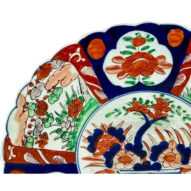 Red Antique 19th Century Japanese Imari Porcelain Scalloped Charger Plate, 13.25" D For Sale - Image 8 of 13