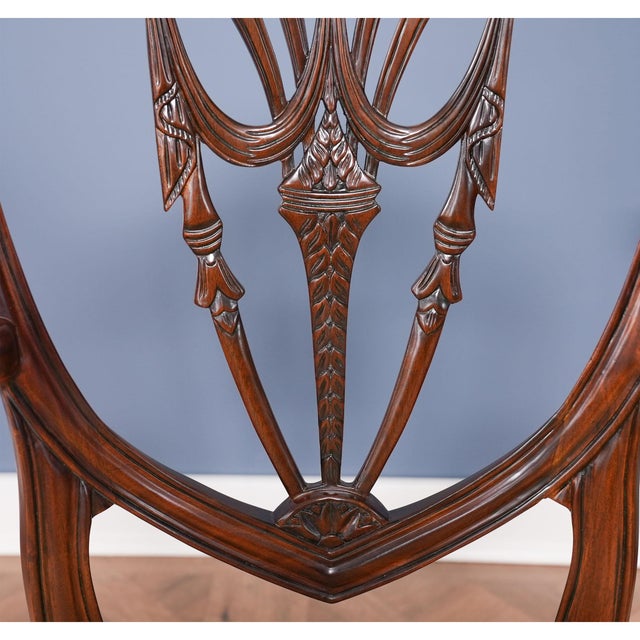 Brown Drape Carved Shield Back Chairs - Set of 10 For Sale - Image 8 of 14