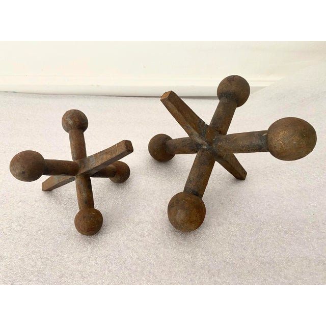 Metal 1950s Large Pair of Mid Century Modern Cast Iron Jax Jacks Bookend Paperweights For Sale - Image 7 of 9
