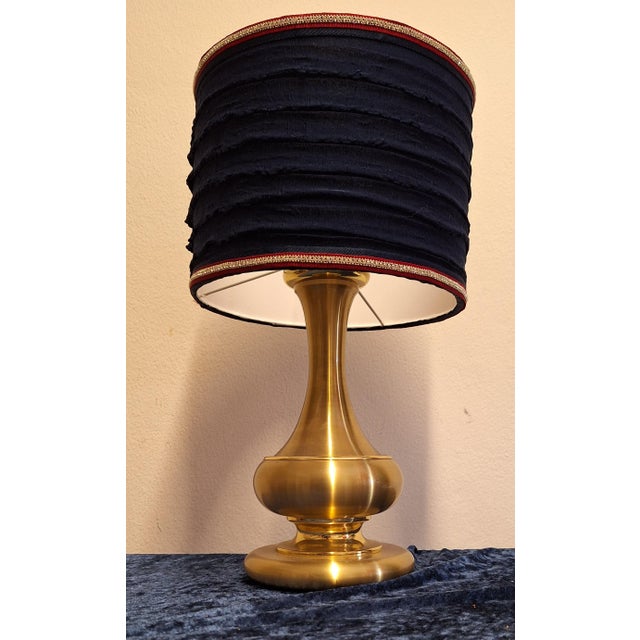 Vintage Table Lamp with Brass Base and Handmade Fabric Shade by Thiele for Lamplove, 1970s For Sale - Image 6 of 9