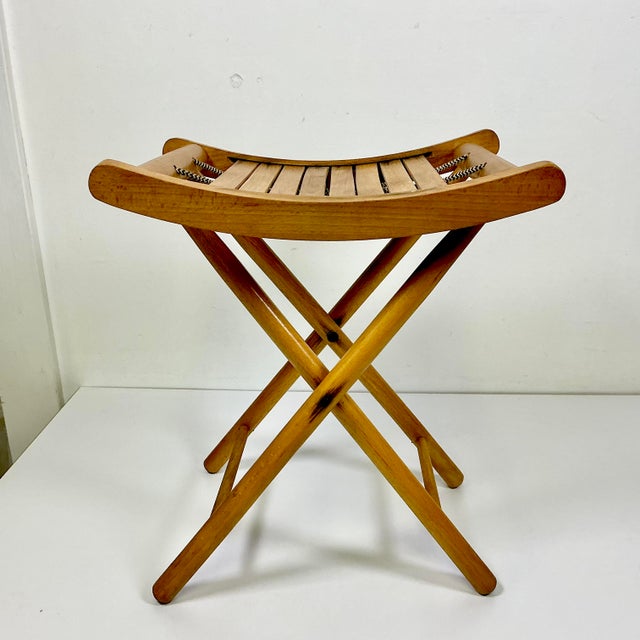 American Mid-Century Modern Boho Chic Americana Pine Folding Stool For Sale - Image 3 of 14