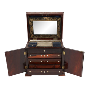 Antique Early 19c William IV Mother of Pearl Inlaid Rosewood Table Cabinet Jewelry Box