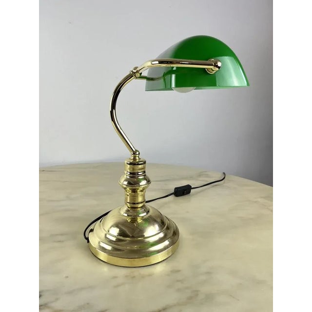 Ministerial Lamp in Golden Metal and Colored Glass, Italy, 1980s For Sale - Image 3 of 10
