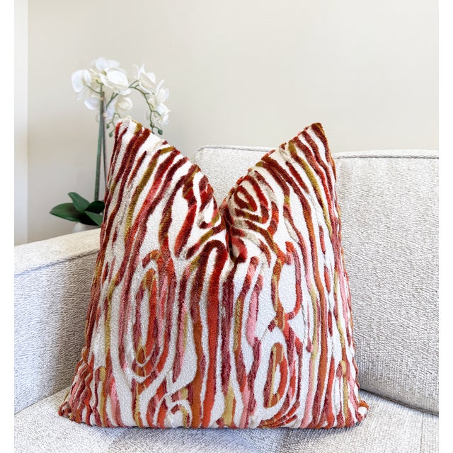 Spice Flow 20x20 Velvet Throw Pillow With Feather Down Insert For Sale - Image 4 of 4