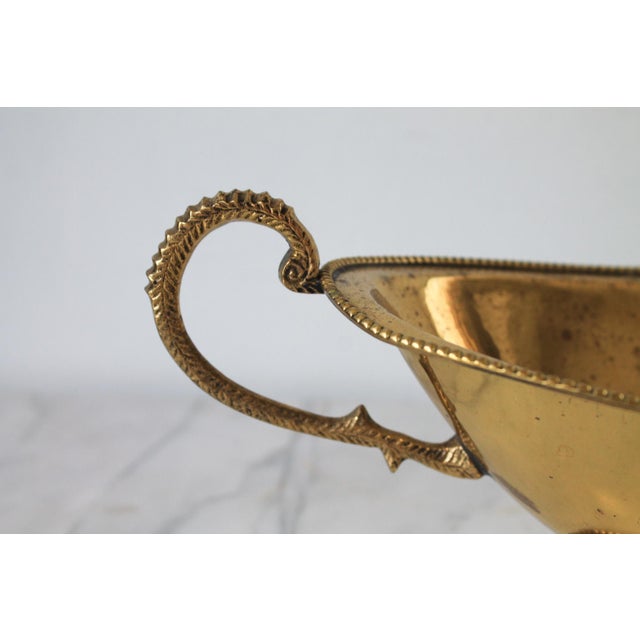 Vintage Oval Brass Pedestal Bowl W/ Ornate Handles For Sale In Milwaukee - Image 6 of 12