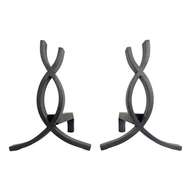 Cast Iron Flame Andirons, France, 1950s, Set of 2 For Sale