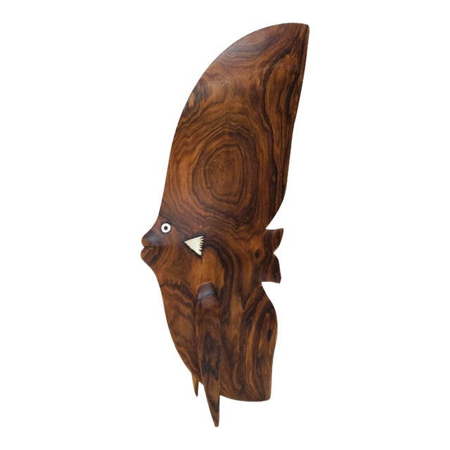 Mid-Century Modern Large Carved Burlwood Angelfish Mother of Pearl For Sale