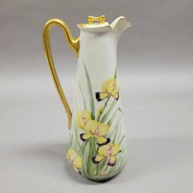 Art Nouveau Art Nouveau French Limoges Iris Chocolate & Demitasse Service — Gda France, Circa 1910 For Sale - Image 3 of 8
