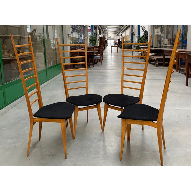 Black Vintage Chiavarine Model Chairs in Light Wood, 1960, Set of 4 For Sale - Image 8 of 13