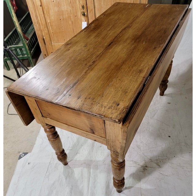 Antique Pine Drop Leaf Table With Drawer From England Circa 1890
