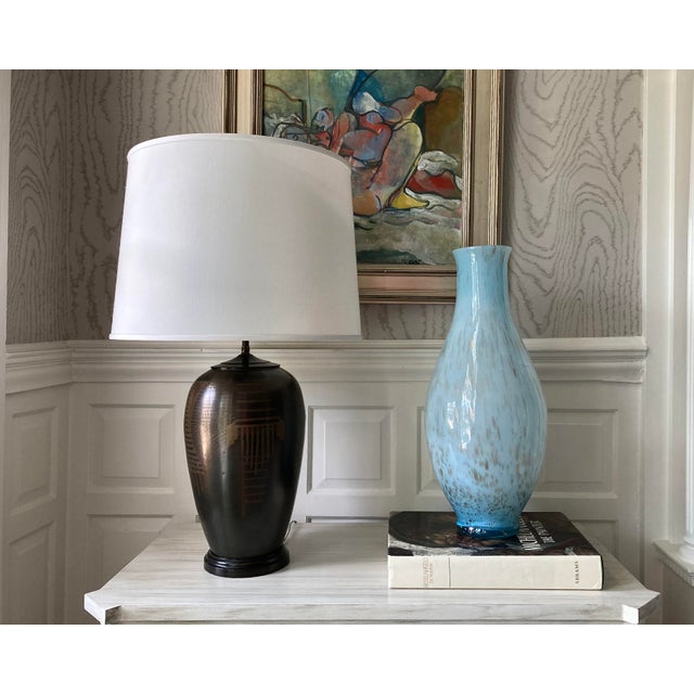 1970s Italian Murano-Style Handblown Blue Art Glass Vase With Gold and Silver Flecks, 21" For Sale - Image 9 of 18