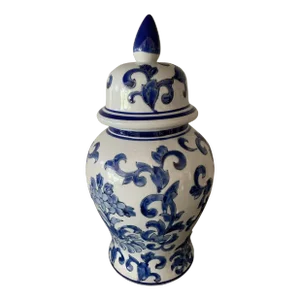 Mid 20th Century Oversized Blue and White Ginger Jar With Lid