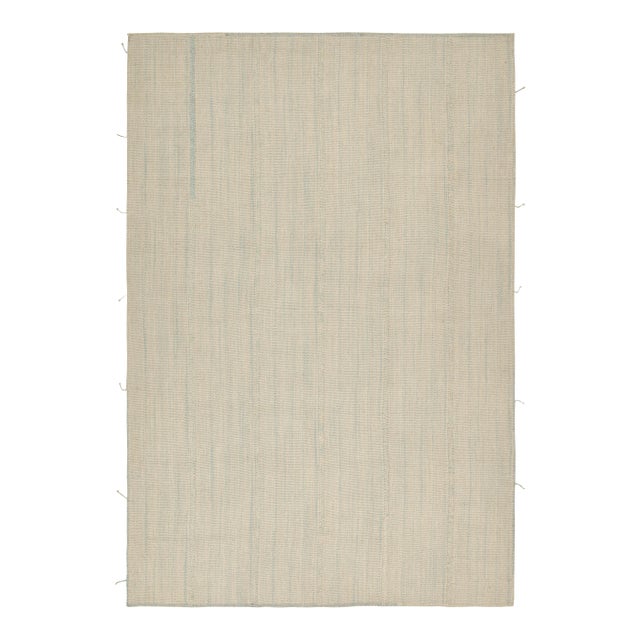 Rug & Kilim’s Contemporary Kilim Rug in Blue and Beige Stripes For Sale