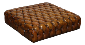 Large Chesterfield Ottoman in Hand Dyed Brown Leather