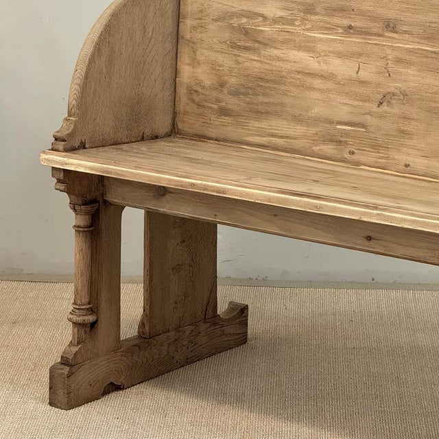 19th Century Gothic Revival Stripped Oak & Fruitwood Deacon’s Bench For Sale - Image 13 of 18