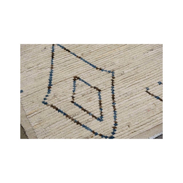 1960s Neutral & Blue Modern Hand Knotted Rug For Sale - Image 5 of 6