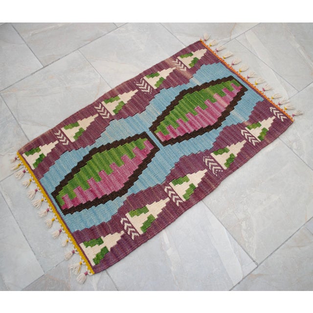2000 - 2009 Handmade Rug Colorful Kilim Small Rug Entry Mat Doormat 2x3 Ft Approx For Sale - Image 5 of 10