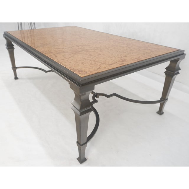 Metal Heavy Forged Bronzed Iron Base Rouge Marble Top Coffee Table Mint For Sale - Image 7 of 12