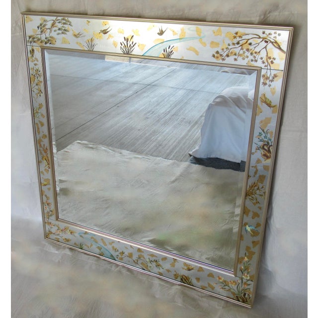 Chinoiserie C.1970's LaBarge Chinoiserie-Style, Silver & Gold Leaf Burnished, Reverse Painted Eglomise Mirror For Sale - Image 3 of 18
