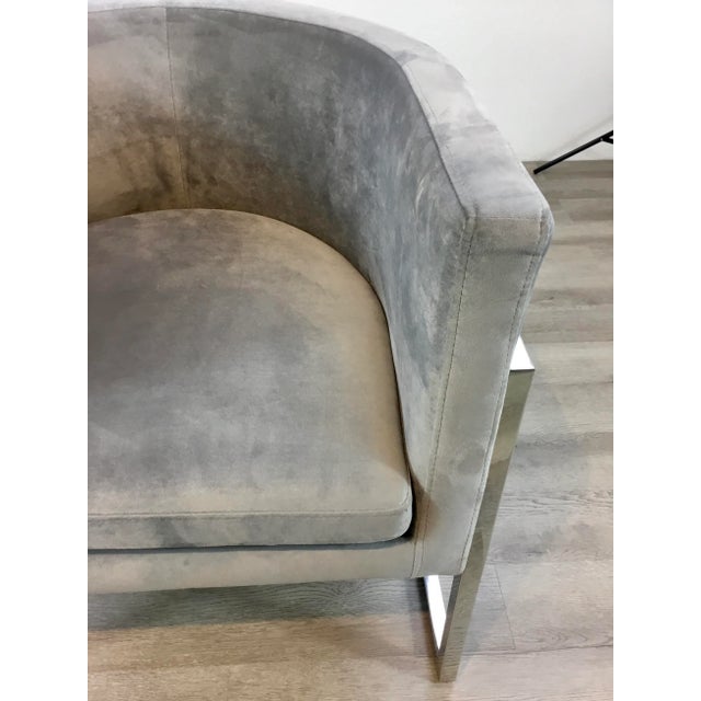 Worlds Away Worlds Away Modern Gray Velvet and Polished Nickel Barrel Back Jenna Lounge Chair For Sale - Image 4 of 8
