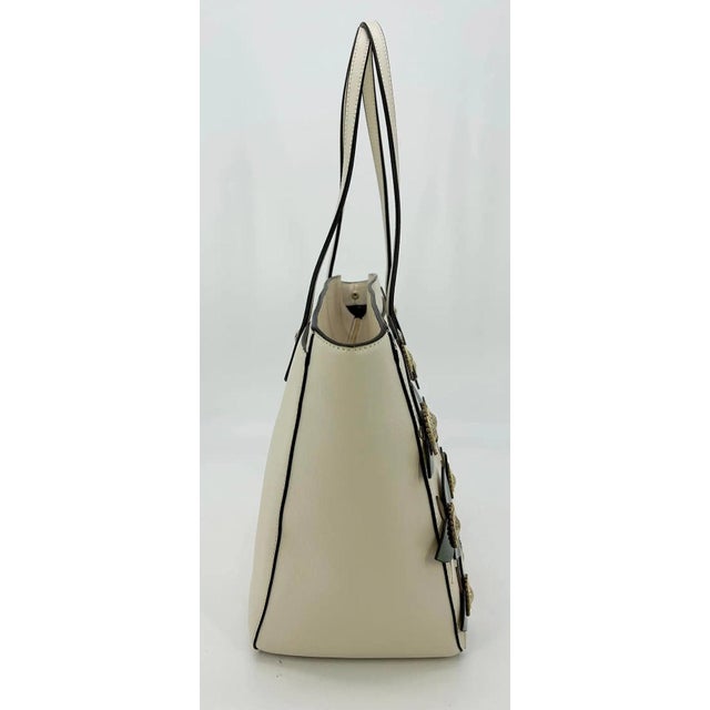Metal Henri Bendel Cream West 57th Floral Applique Tote For Sale - Image 7 of 11