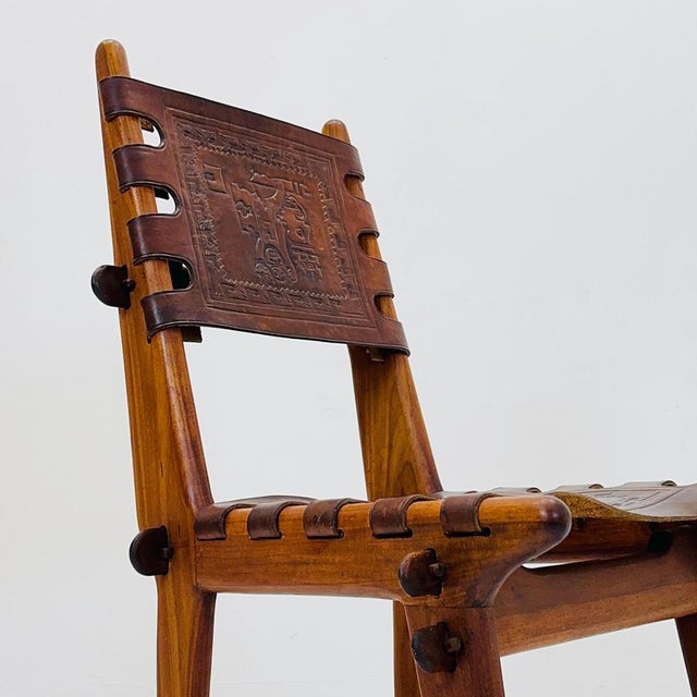 Ecuadorian Dining Chair with Stamped Leather by Angel Pazmino, 1960s For Sale - Image 9 of 11