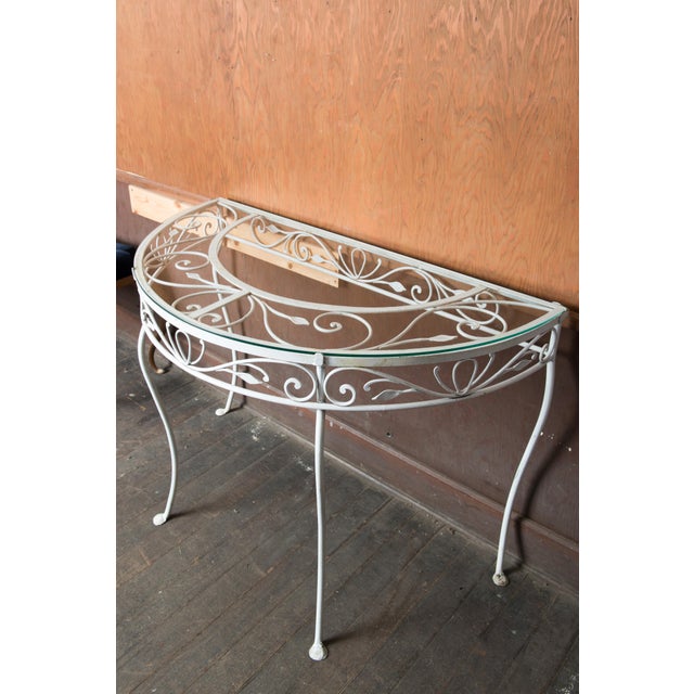 Metal Wrought Iron Demi Lune Console Table Attributed to John Salterini, 1940s For Sale - Image 7 of 13