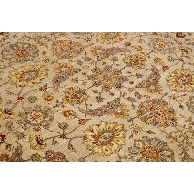 Gray Handmade Paki Peshawar Wool Rug in Beige With Floral Design For Sale - Image 8 of 10