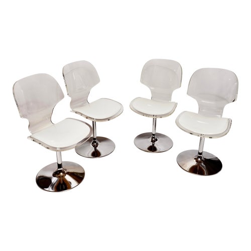 Swivel Vintage Lucite Dining Chairs Mid Century Modern Tulip