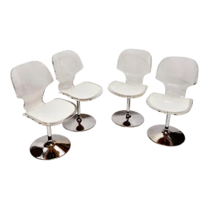 1970s Lucite and Chrome Based Swivel Dining Chairs by Charles Hollis Jones for Hill Manufacturing- Set of 4