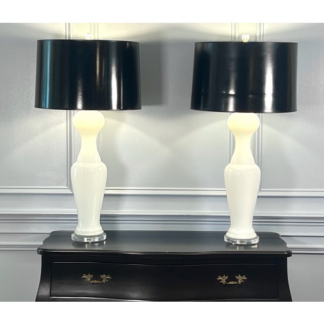 Vintage Murano Ballerina Glass Table Lamps of White For Sale In Atlanta - Image 6 of 10