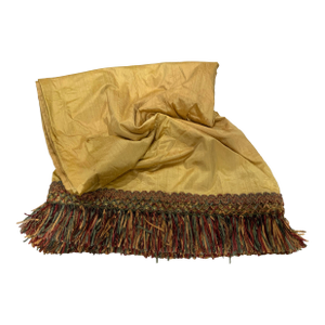 Vintage Lined Mustard Silk Panel With Braided Gimp Trim & Multicolor Brush Fringe – 54” X 98” for Grandmillennial & Traditional Decors. See Pics!