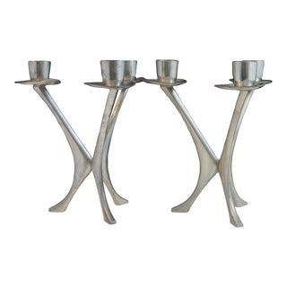 Mid 20th Century Mid Century Modern Brodrene Mylius Norway Pewter Gray Trio Candelabra Set of 2 For Sale