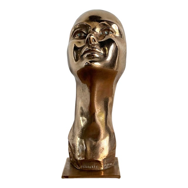 Vintage Charles Delporte Polished Bronze Bust Signed and Numbered For Sale