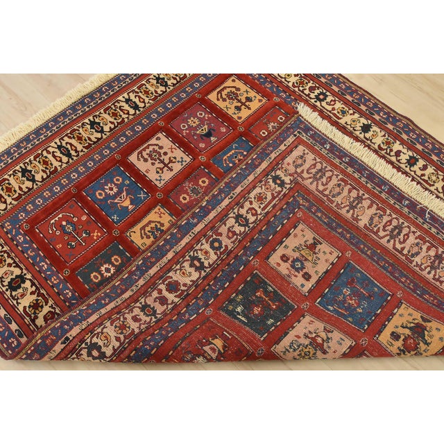 Gabbeh Rug 5′ X 6’4” Red Wool Vintage Tribal Hand-Knotted Oriental Carpet For Sale - Image 13 of 14