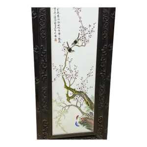 Chinoiserie Hand Painted Famille Rose Porcelain Panel 50" H