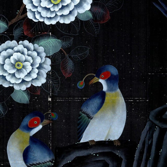 Not Yet Made - Made To Order 36" * H96"/Panel * 4ps, Black Chinese Bird-and-Flower Wallpaper, Bird-and-Flowe Wallpaper Mural, 4 Panels For Sale - Image 5 of 7