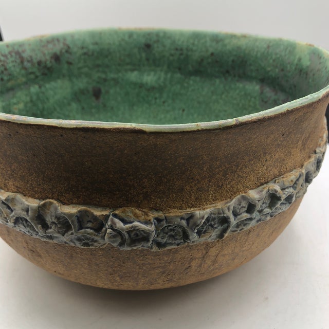 Banded Pottery Bowl With Green Interior For Sale - Image 10 of 12