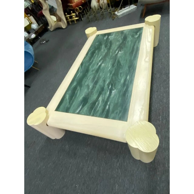 Art Deco 1980s Deco Revival Cerused Oak & Marble Resin Modern Coffee Table by Enrique Garcel For Sale - Image 3 of 10