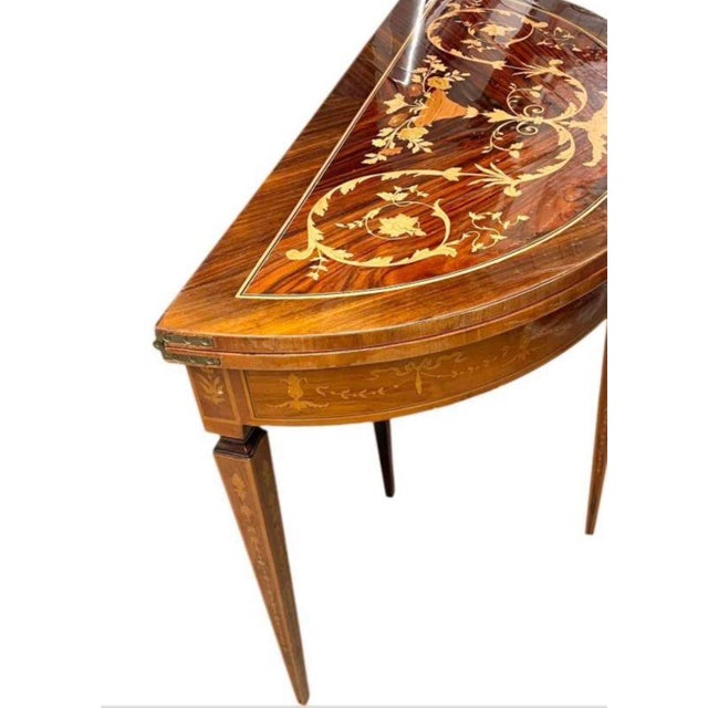Antique Italian Neoclassical Marquetry Inlaid Round Folding Game Table For Sale In Atlanta - Image 6 of 9