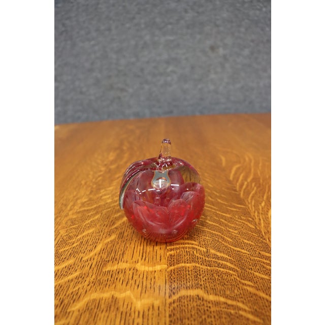 Hand Blown Cranberry Art Glass Apple Paperweight For Sale - Image 4 of 7