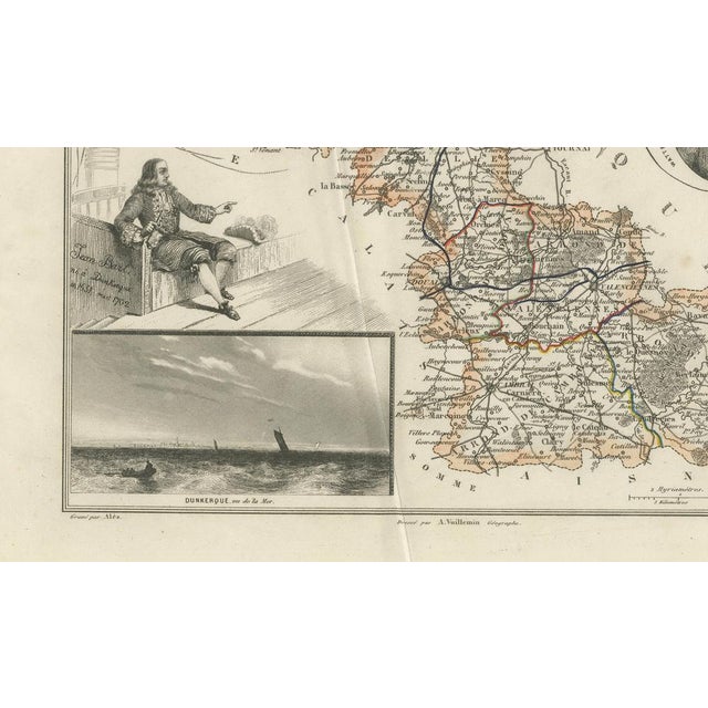 Antique Map of Nord by Vuillemin, France, 1850 For Sale - Image 6 of 9