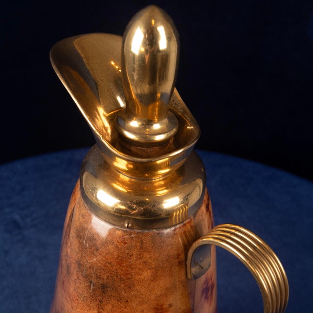 Tobacco-Coloured Parchment and Brass Thermos by Macabo of Cusano Milanino, Italy 1950 For Sale - Image 16 of 17