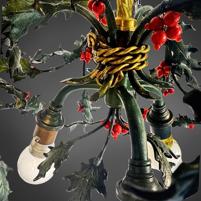 Metal Holly-Shaped Ceiling Lamp in Brass, France, 1920 For Sale - Image 7 of 9